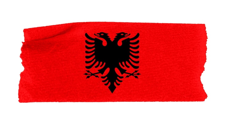 Photo étiquette png du drapeau albanais dessin sur bande washi fond transparent