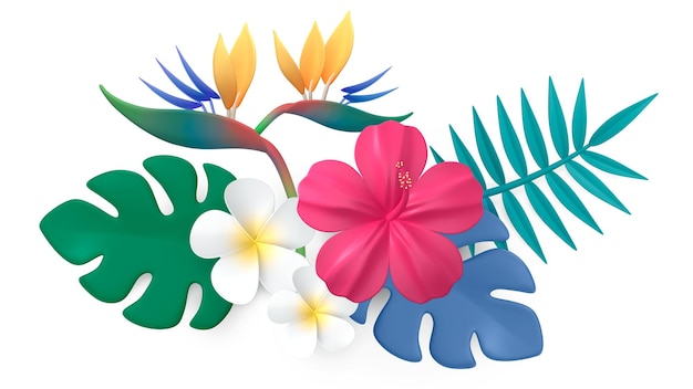 Étiquette png de fleur tropicale dessin animé botanique 3D à fond transparent