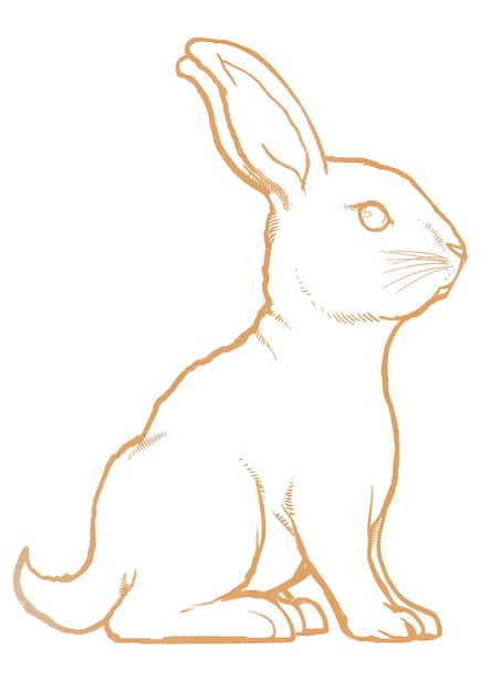 Étiquette png de lapin doré animal du zodiaque chinois en ligne dessin artistique fond transparent