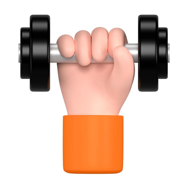 Étiquette png de soulèvement d'haltères à la main graphique de remise en forme 3D d'arrière-plan transparent