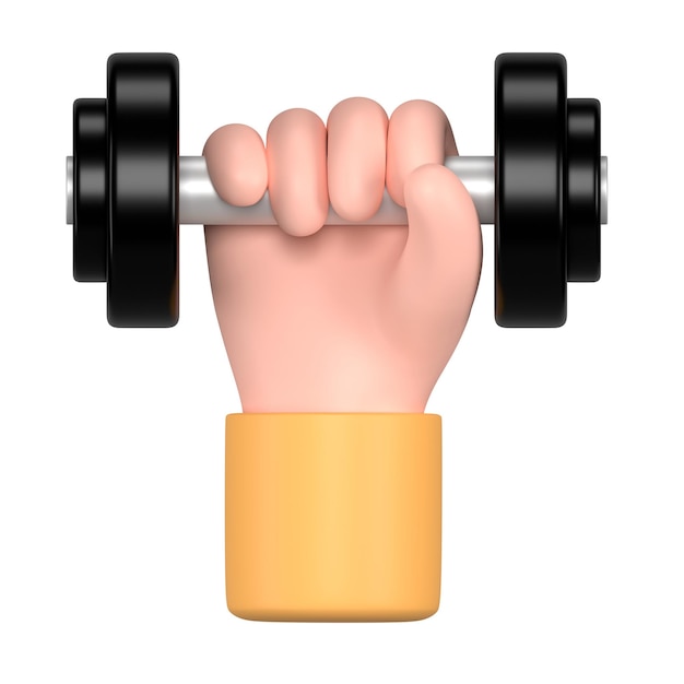Étiquette png de soulèvement d'haltères à la main graphique de remise en forme 3D d'arrière-plan transparent