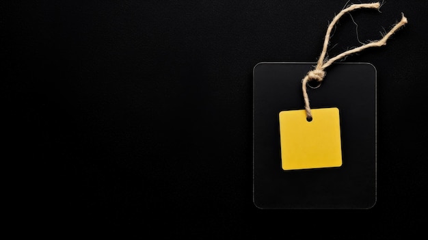 Photo Étiquette de prix jaune gras sur étiquette noire sur un fond sombre parfaite pour la promotion des ventes