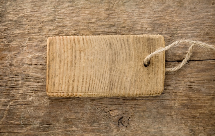Photo étiquette de prix sur la texture du bois