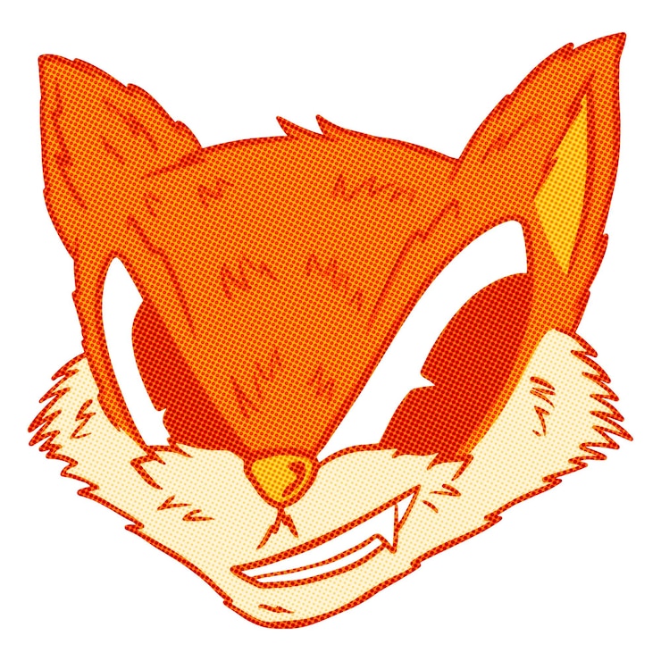 Photo étiquette de renard astucieux de dessin animé avec une bordure blanche