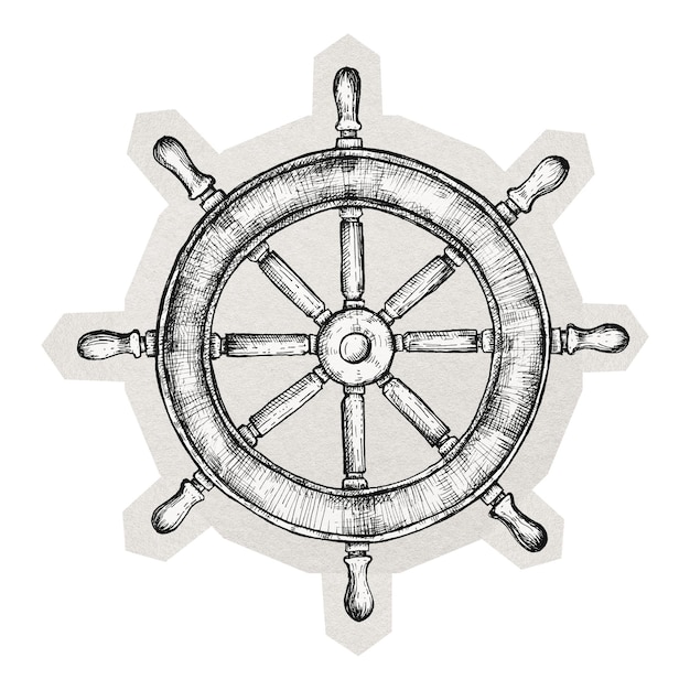 Étiquette de roue de navire PNG noire et blanche à fond transparent