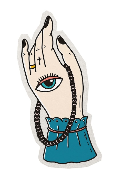 Étiquette de tatouage à la main rétro PNG avec un fond transparent à bordure blanche