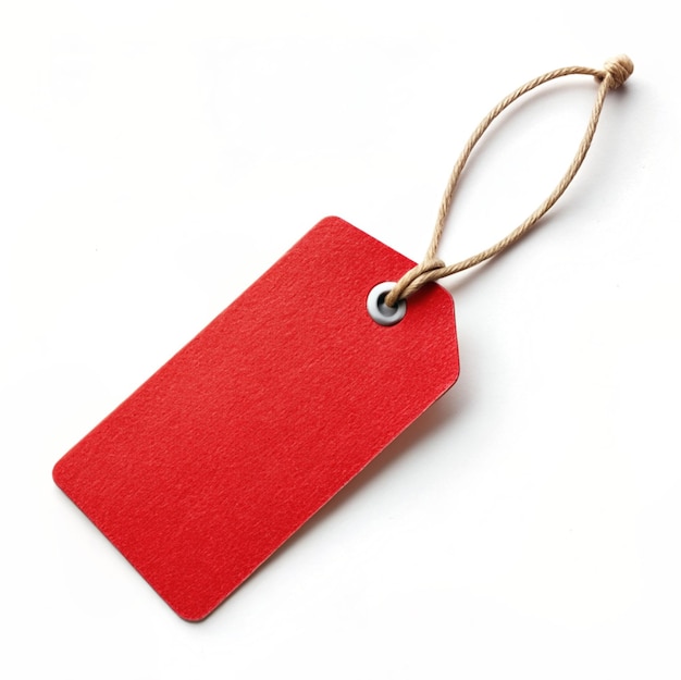 Photo Étiquette de vente à texture réaliste rouge avec corde