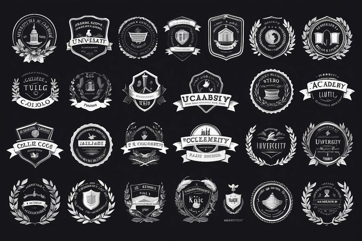 Photo étiquettes et insignes de l'académie universitaire, du collège et de l'école