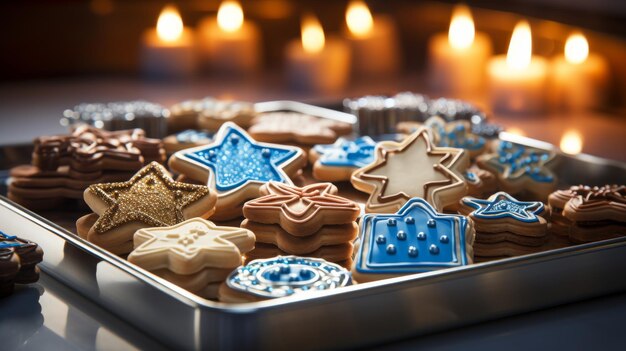 Photo l'étoile de david cookie cutter sur une feuille de biscuits