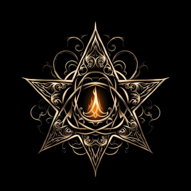Photo Étoile de david judaïsme conception de tatouage illustration d'art sombre isolée sur fond noir