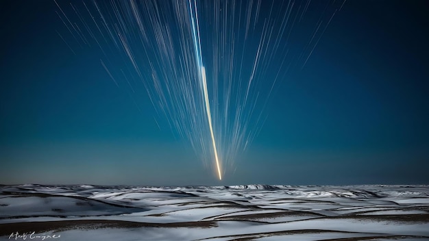 Photo Étoile filante dans le ciel bleu foncé au-dessus du groenland