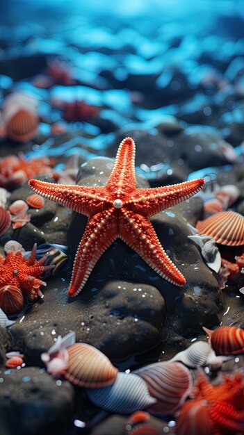 Photo une étoile de mer est sur un gâteau avec l'océan en arrière-plan