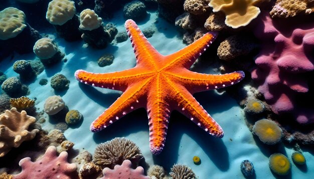 Photo une étoile de mer est représentée sur une surface bleue avec d'autres coraux