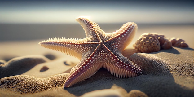 Étoile de mer sur la plage avec un arrière-plan flou