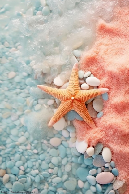 Une étoile de mer sur une plage aux eaux roses et bleues