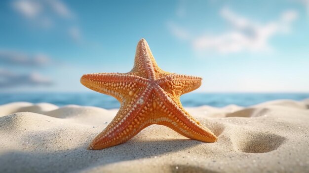 Une étoile de mer sur une plage avec le ciel en arrière-plan