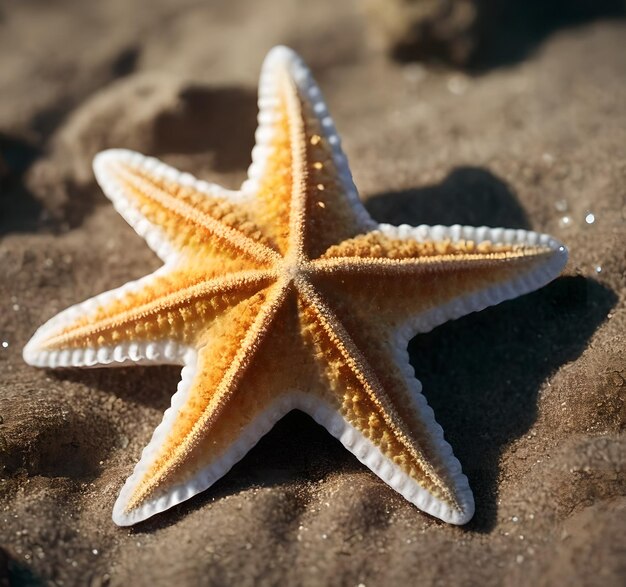 Photo Étoile de mer sur le sable avec une ombre d'étoile de mer