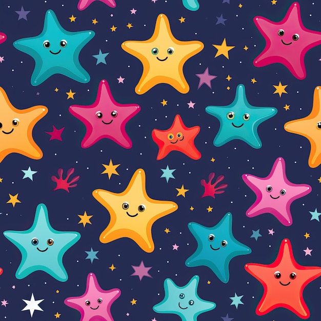 étoiles colorées et étoiles de mer motif sans couture