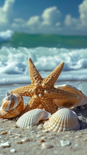 Photo Étoiles de mer et coquillages sur la plage beauté naturelle de la vie marine