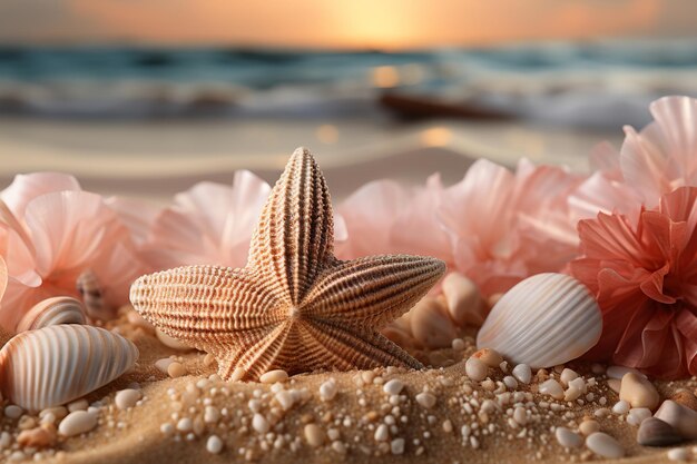 Photo Étoiles de mer et coquillages sur la plage