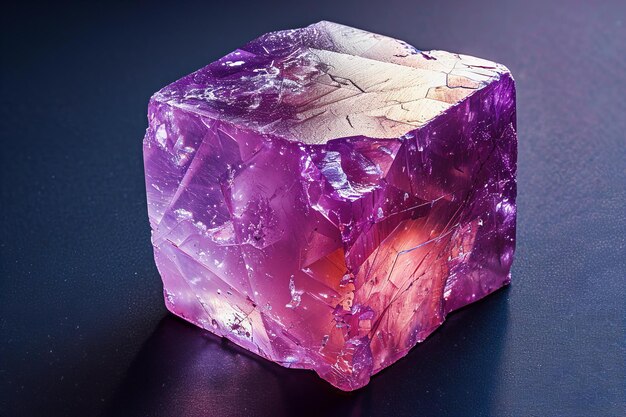 Photo un étonnant cube de quartz violet sur un fond sombre