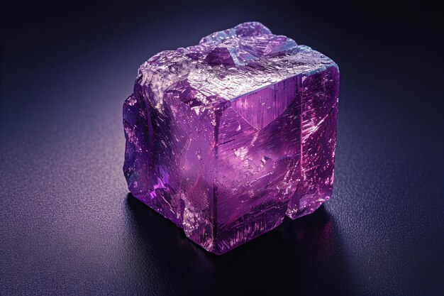 Photo un étonnant cube de quartz violet sur un fond sombre