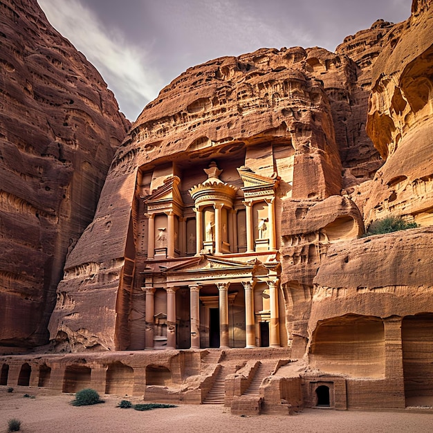 L'étonnante et ancienne architecture de Petra en Jordanie avec ses imposantes falaises de grès rouge et
