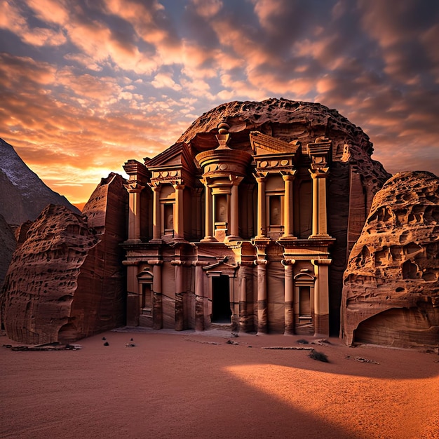 Photo l'étonnante et ancienne architecture de petra en jordanie avec ses imposantes falaises de grès rouge et