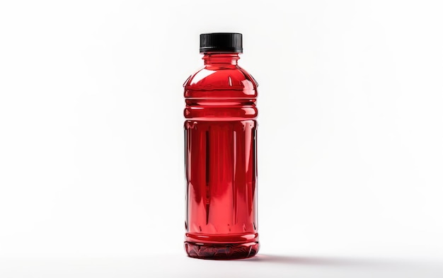 Une étonnante bouteille d'eau rouge isolée sur un fond blanc