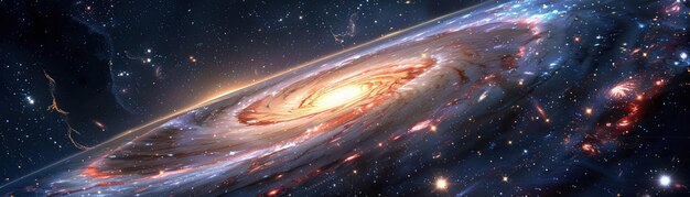 Une étonnante galaxie spirale avec un noyau radiant et des bras tourbillonnants remplis d'étoiles.