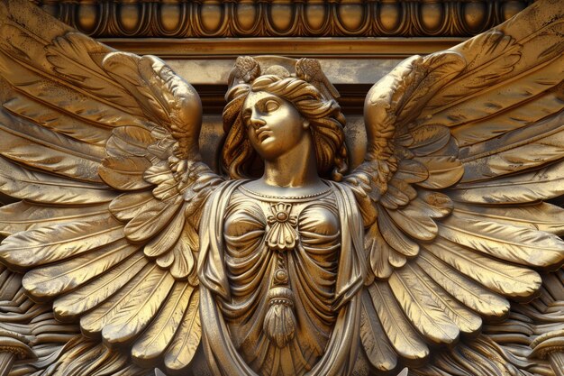 Photo une étonnante statue d'ange en or sur un bâtiment parfait pour les dessins architecturaux