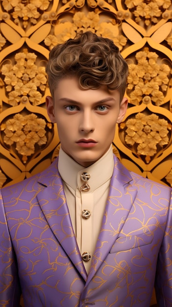 étrange modèle masculin symétrique étrange avec lavande et fond doré