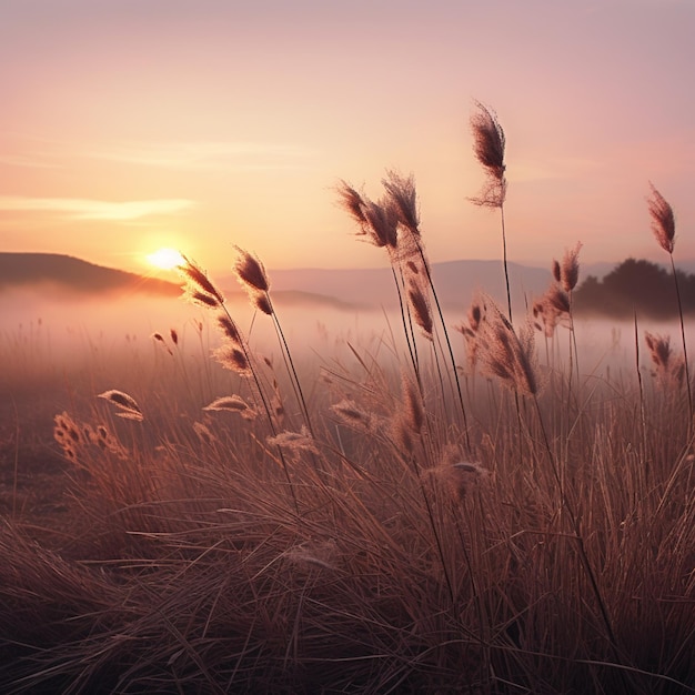 L'étreinte de l'aube Une prairie minimaliste au lever du soleil