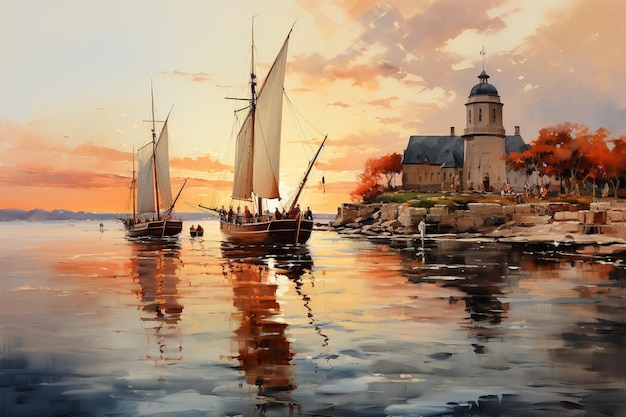 L'étreinte du crépuscule de Serene Harbor à l'aquarelle