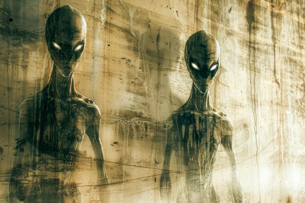 Photo des êtres extraterrestres mystérieux représentés sur un fond texturé grunge pour des concepts et des créations de science-fiction