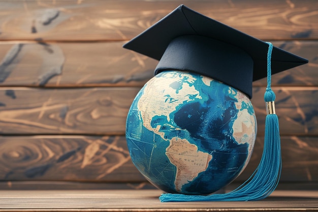Étude d'affaires dans le monde entier Cap de graduation avec le concept de globe terrestre