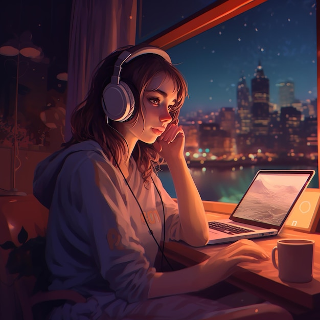 L'étude de lofi bat la mise au point de l'illustration Vibe