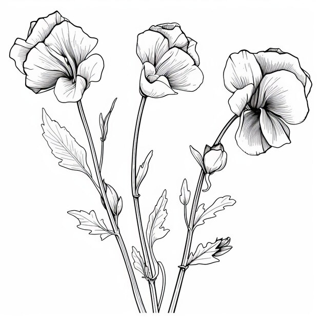 Photo des études florales délicates illustration vectorielle en noir et blanc des fleurs de pavot