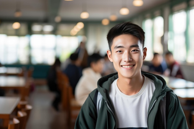 Photo Étudiant asiatique heureux dans une salle de classe de l'université