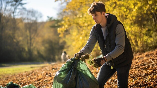 Un étudiant bénévole dans une organisation environnementale locale qui participe à la conservation