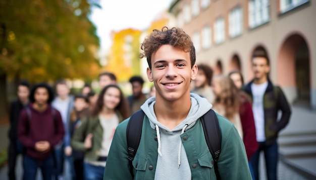 un étudiant international de 17 ans souriant à l'université en Allemagne