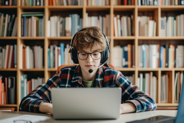 Un étudiant motivé capture des connaissances sur un ordinateur portable pendant l'enseignement virtuel