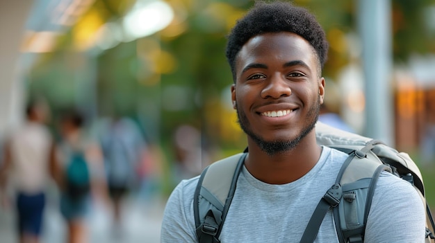 Un étudiant noir heureux à l'université avec un portrait de lui-même souhaite des perspectives génératives Ai