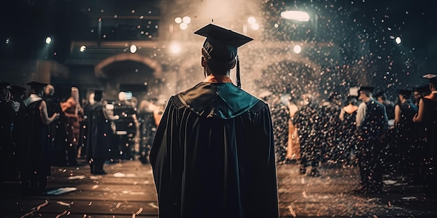 Un étudiant regarde une foule de personnes lors d'une cérémonie de remise des diplômes Generative AI