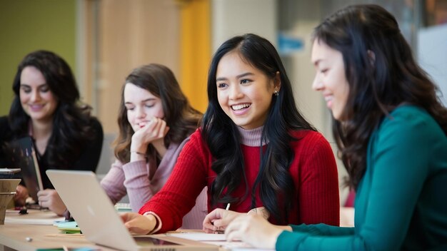 Une étudiante partage ses connaissances avec ses collègues