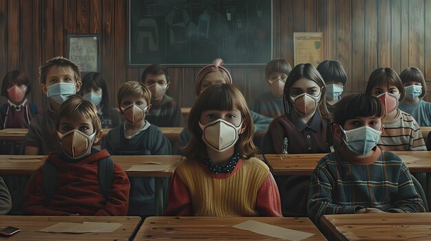 Étudiants de l'école avec des masques