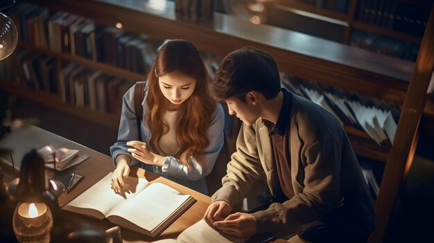 Des étudiants et des étudiantes étudiant d'en haut.