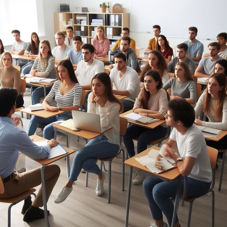 Photo les étudiants étudient sérieusement dans l'université en classe.