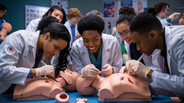 Photo des étudiants en médecine pratiquent.