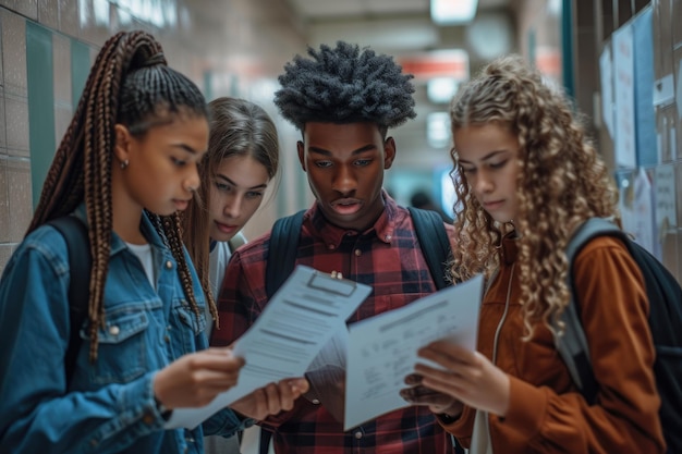 Photo des étudiants noirs au lycée vérifient les notes de conférence generative ai